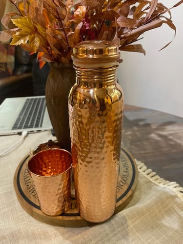 Customer photo review of Certified Ayurveda® Pure Copper Water Bottle - V2 Hand-Hammered Edition