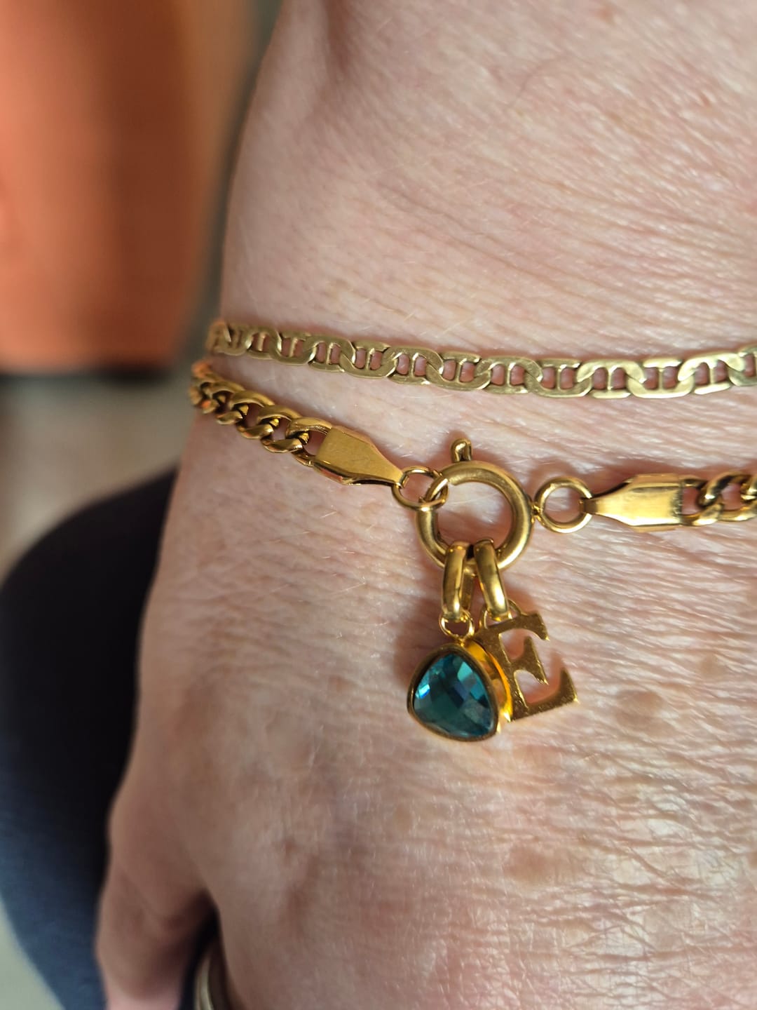 Customer photo review of Letter & birthstone bracelet gold