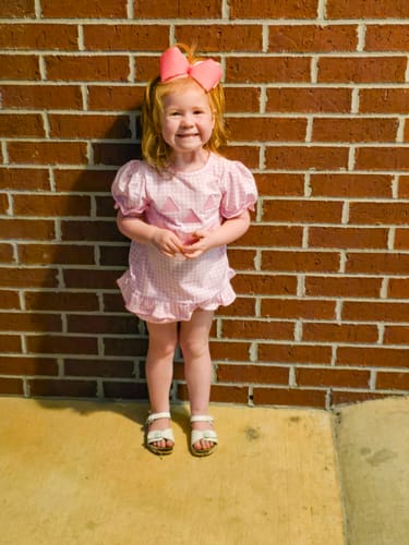 Customer photo review of Jack O'Lantern Pink Gingham Milly Bloomer Set
