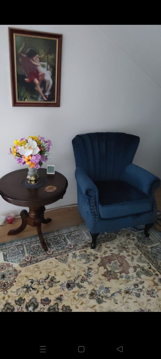 Customer photo review of Fotoliu TITAN, albastru/negru, stofa catifelata/lemn, 73x70x87 cm