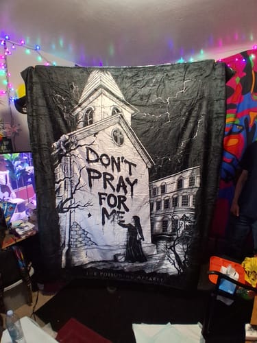 Customer photo review of Don't Pray For Me Fleece Blanket