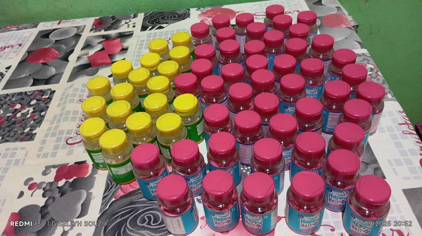 Customer photo review of Happy Hair 6 Potes + 6 Potes Grátis + 1 Melatonina + 1 Colágeno + 1 Happy Calm (Total 15 Potes)