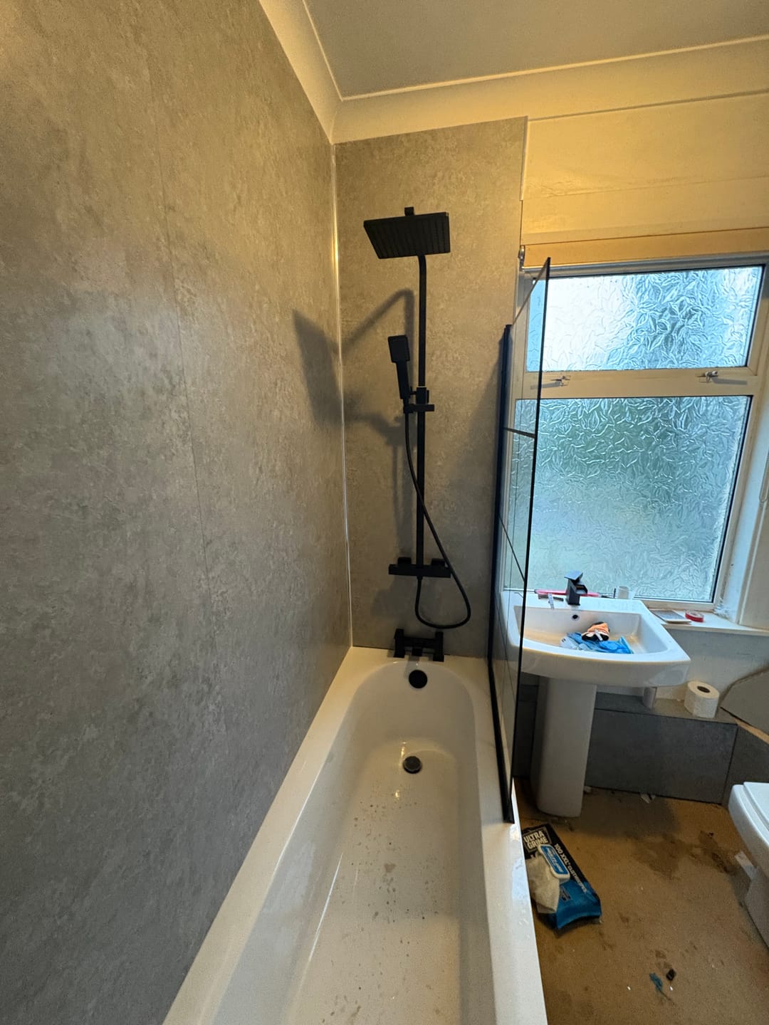 Customer photo review of Premium Grey Concrete Matt Shower Wall Panel – 1M x 2.4M
