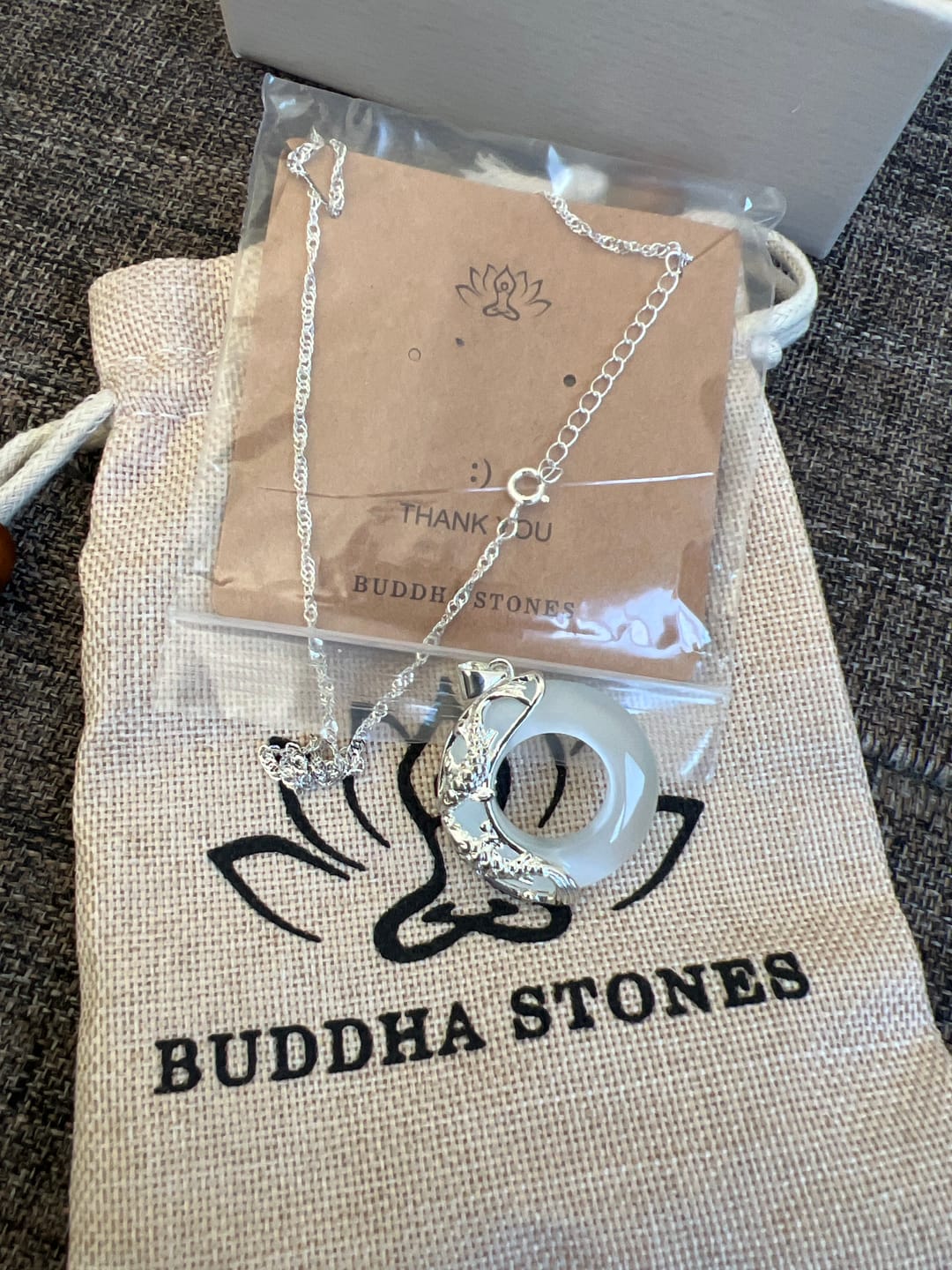 Customer photo review of Buddha Stones Natural White Jade Koi Lucky Necklace