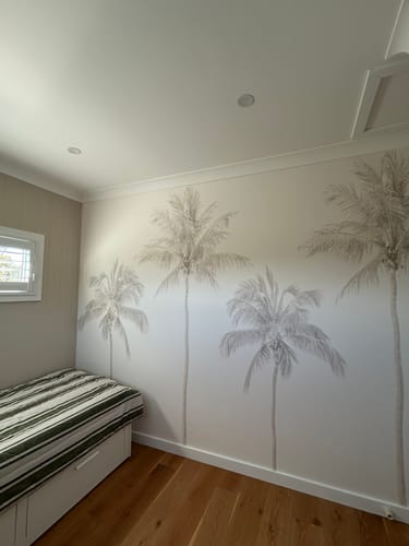 Tropical Palm Tree Wallpaper Mural in a customer's home - verified photo review