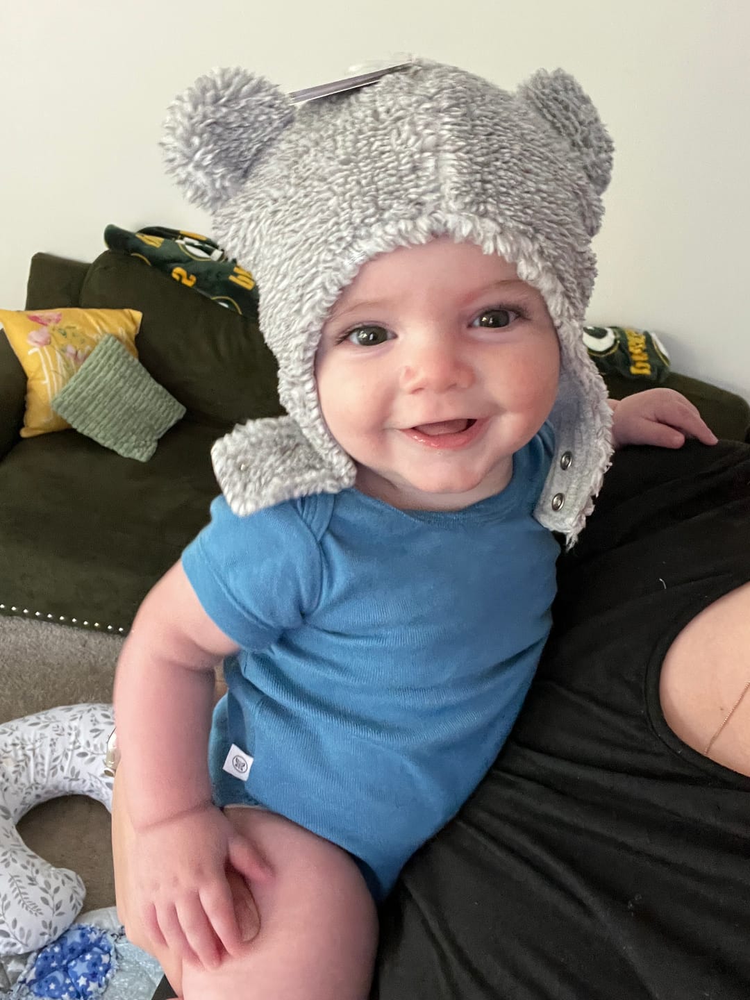 Customer photo review of Furry Bear Hat - Heather Gray