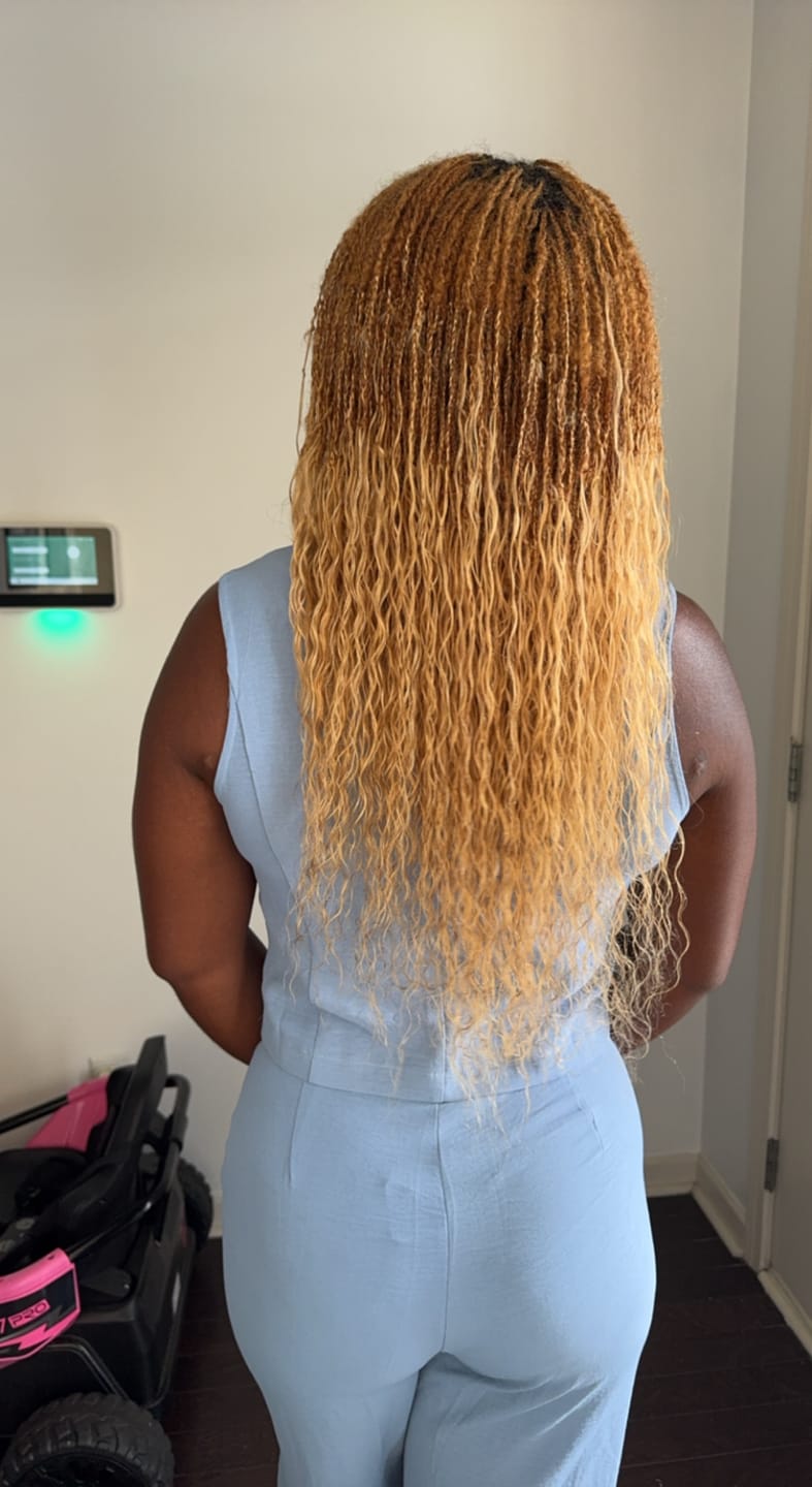 Customer photo review of #27 Honey Blonde Loose Deep Wave Bulk Hair Extensions for Braiding
