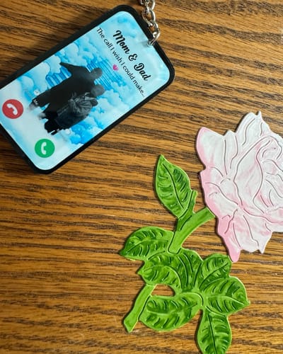 Customer photo review of The Call I Wish I Could Take Memorial Sympathy Gift Remembrance Keepsake Photo Personalized Acrylic Keychain