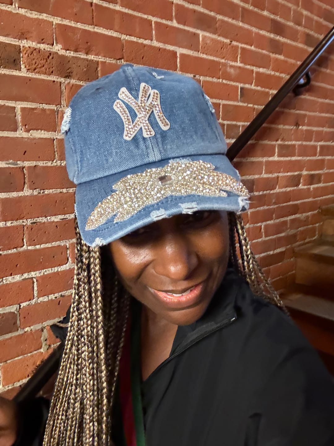 Customer photo review of Silver Crystal Appliqué Denim NY Hat