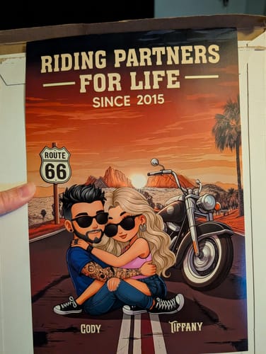 Customer photo review of Bikers Couple Riding Partners for Life - Personalized Poster - Gift for Him, Gift for Her