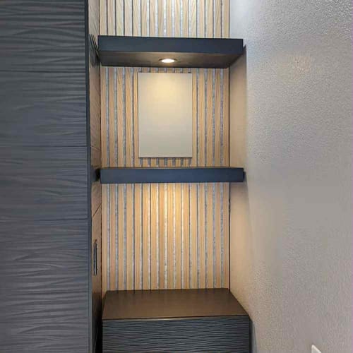 Customer photo review of Grey Felt Oak Wood Wall Panel | Luxury 3-Sided Wood Veneer