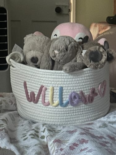 Customer photo review of Baby Knits™  Multicolor Personalized Knitted Basket