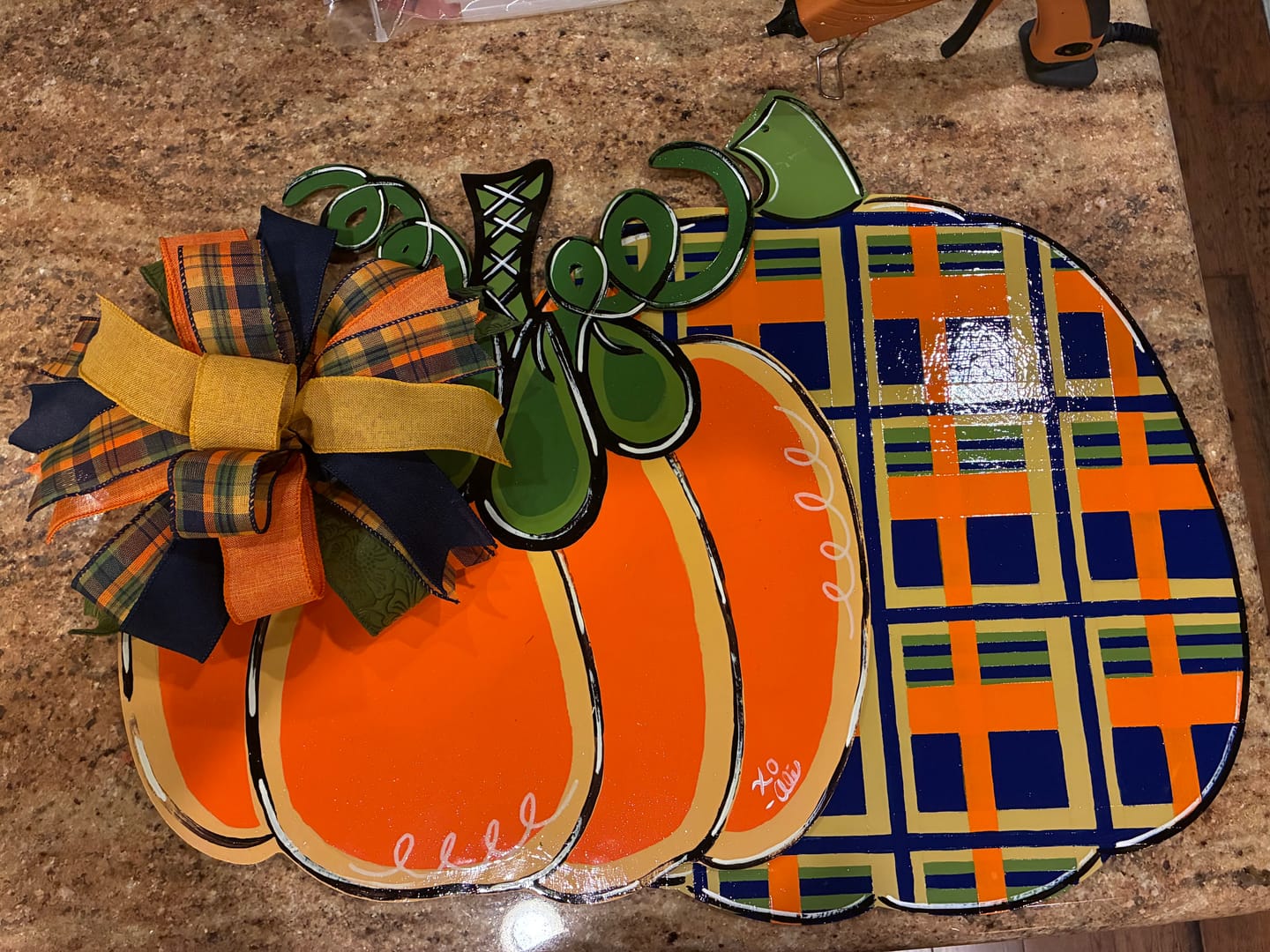 Customer photo review of Unfinished Wood Pumpkin with Vines Shape | DIY Craft Cutout | up to 46" DIY