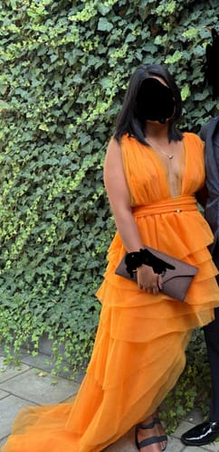 Customer photo review of Lola Dress in Orange by Lexi - RENTAL