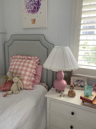 Customer photo review of Cream Trim Designer Ruffle Lamp Shade Velvet Trim