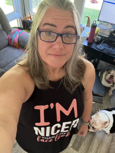 Customer photo review of I'm nicer than my face looks Rocker Tank Top