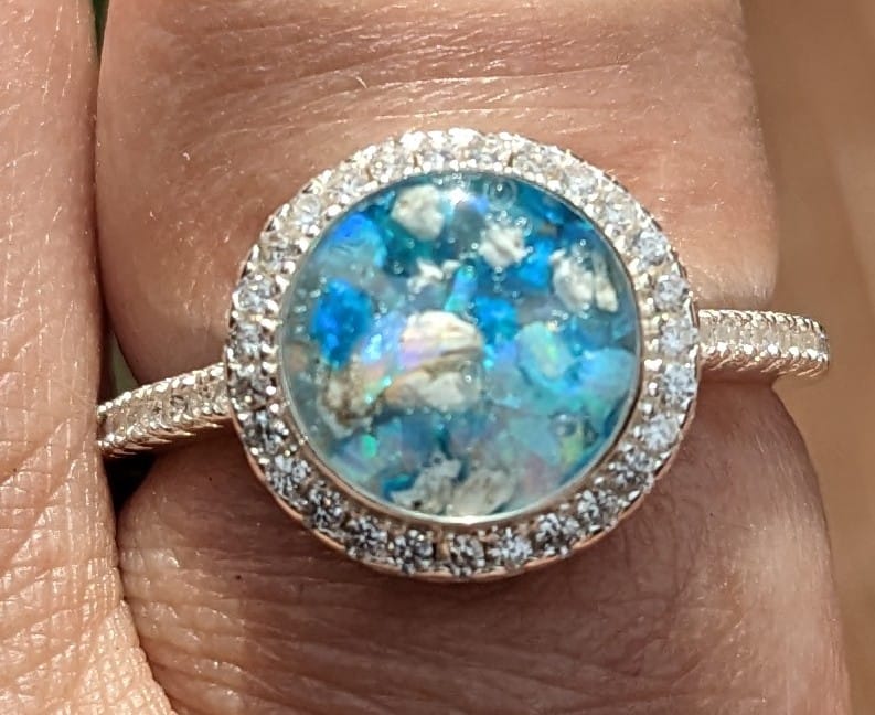 Customer photo review of Bedazzled Circle Opal Cremation Ring