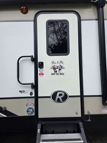 Customer photo review of You Me & The Dogs Camping Couple Personalized RV Decal