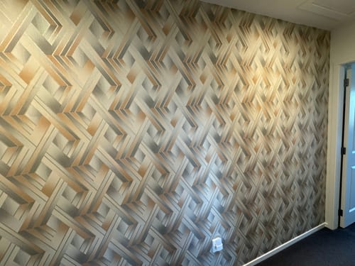 Customer photo review of Tranquilo - Metallic Geometric Wallpaper - Beige/Orange - Discontinuing