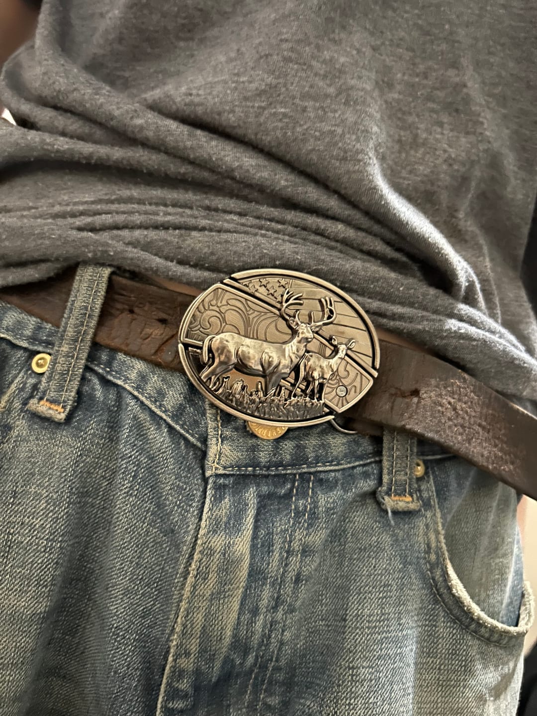 Customer photo review of Men's DIY Deer Flag Hidden Folding Knife Leather Belt
