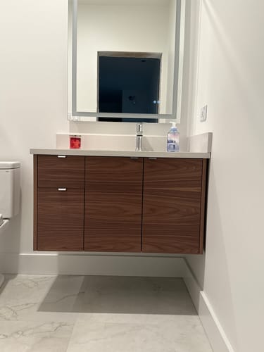 Customer photo review of Austin 36" Wall Mount American Black Walnut Bathroom Vanity, Right Sink