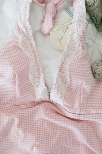 Customer photo review of Light Pink Knitted Plaid Low Rise Beach Swim Bottom