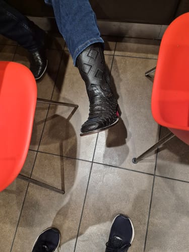 Customer photo review of Midnight Blue Jumbo Python Leather Boots - Square Toe