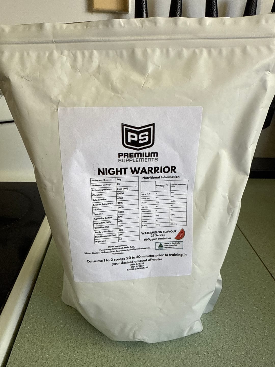 Customer photo review of Night warrior Caffeine-free Pre-workout