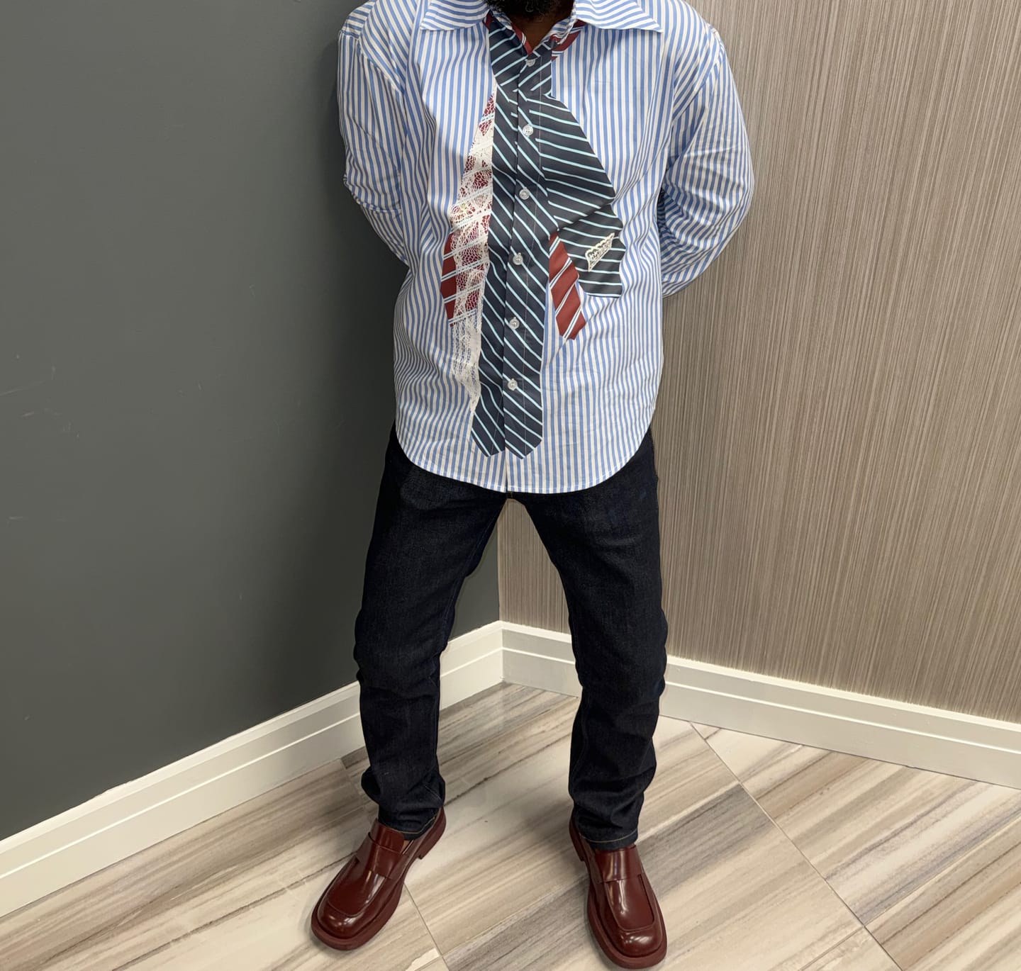 Customer photo review of Aelfric Eden Necktie Graphic Stripe Long Sleeve Shirt