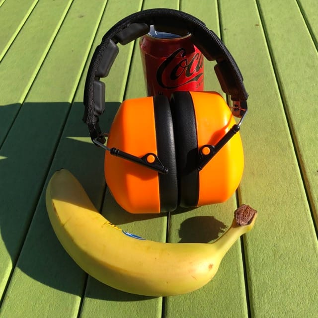 Customer photo review of Decibel Defense Safety Earmuffs in Hi-Visibility Orange