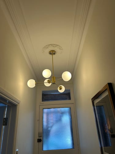 Customer photo review of 6/8/12-Light Mid-Century Modern Opal White Glass Globe Chandelier
