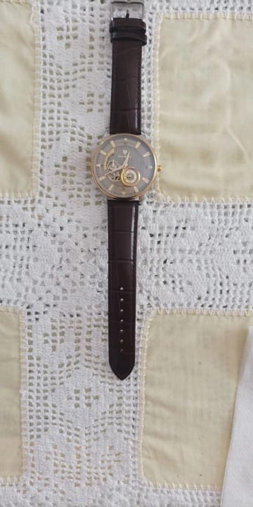 Customer photo review of Gold-Tone Skeleton Tourbillon Automatic Watch — Brown | KIMLUD