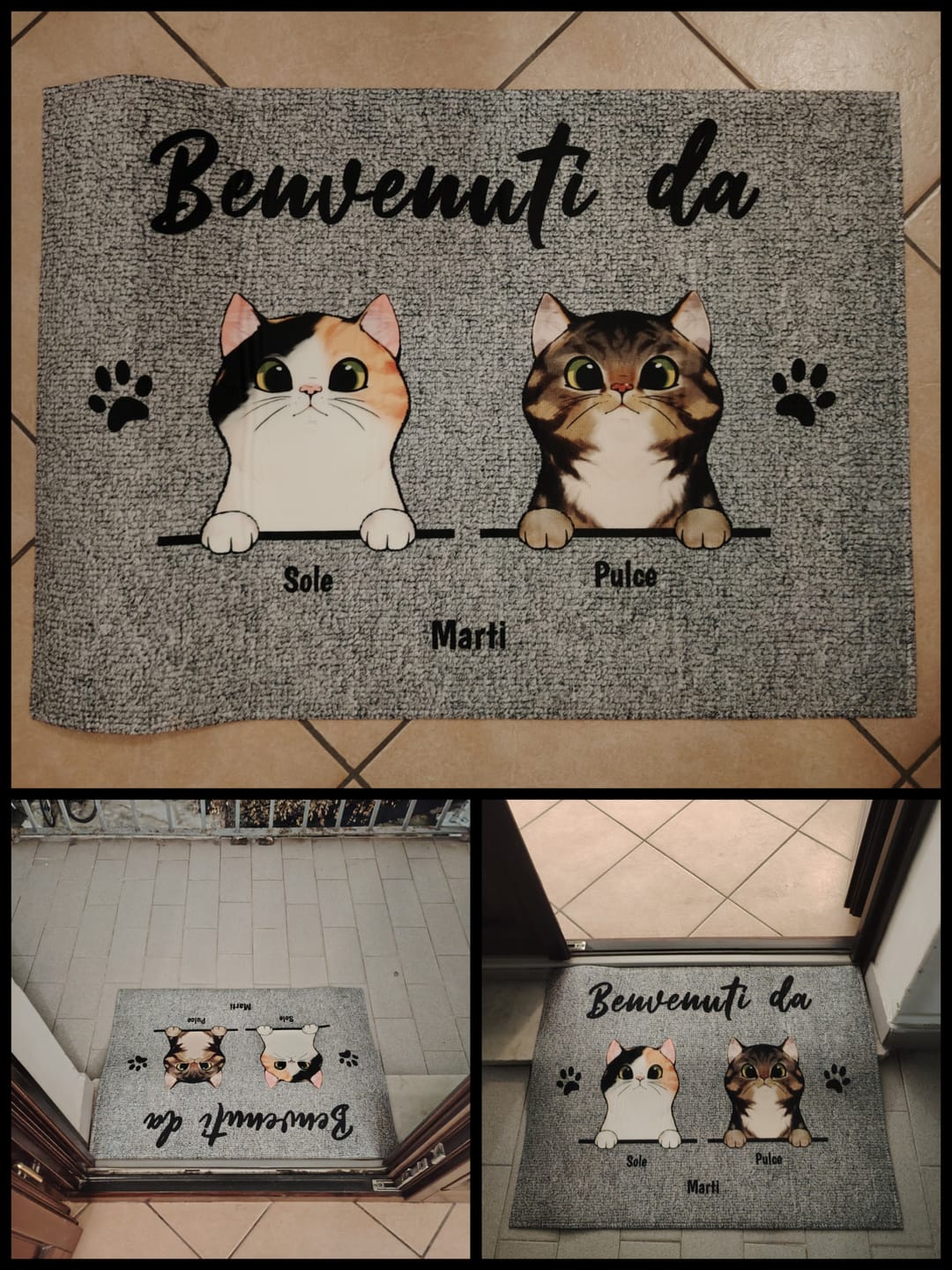 Customer photo review of Benvenuti da gatti curiosi - Zerbino personalizzato