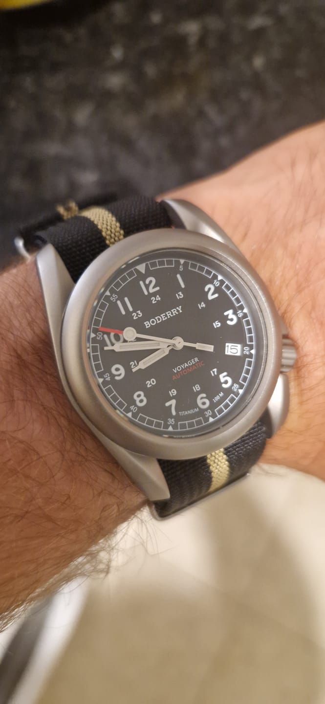 Customer photo review of VOYAGER - 100M Waterproof Titanium Automatic Field Watch | Black/ArmyGreen