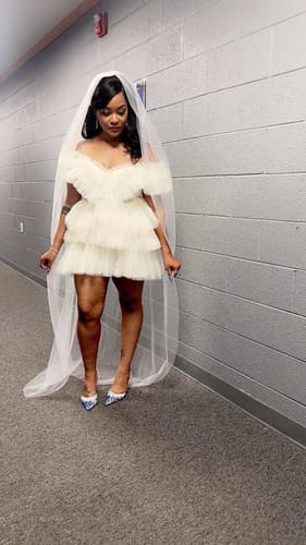 Customer photo review of Floor Length Skinny Veil with Raw Edge - LOREEN