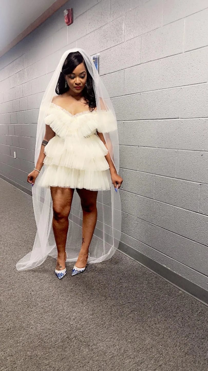 Customer photo review of Floor Length Skinny Veil with Raw Edge - LOREEN