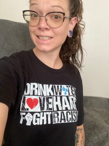 Customer photo review of Drink Water Fight Racism Remix Unisex Premium T-shirt