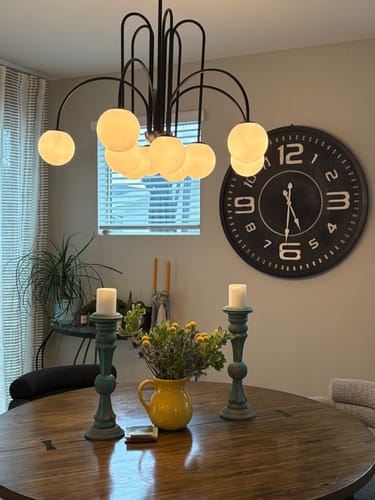 Customer photo review of 10-Light Frosted Glass Globe Bubble Chandelier