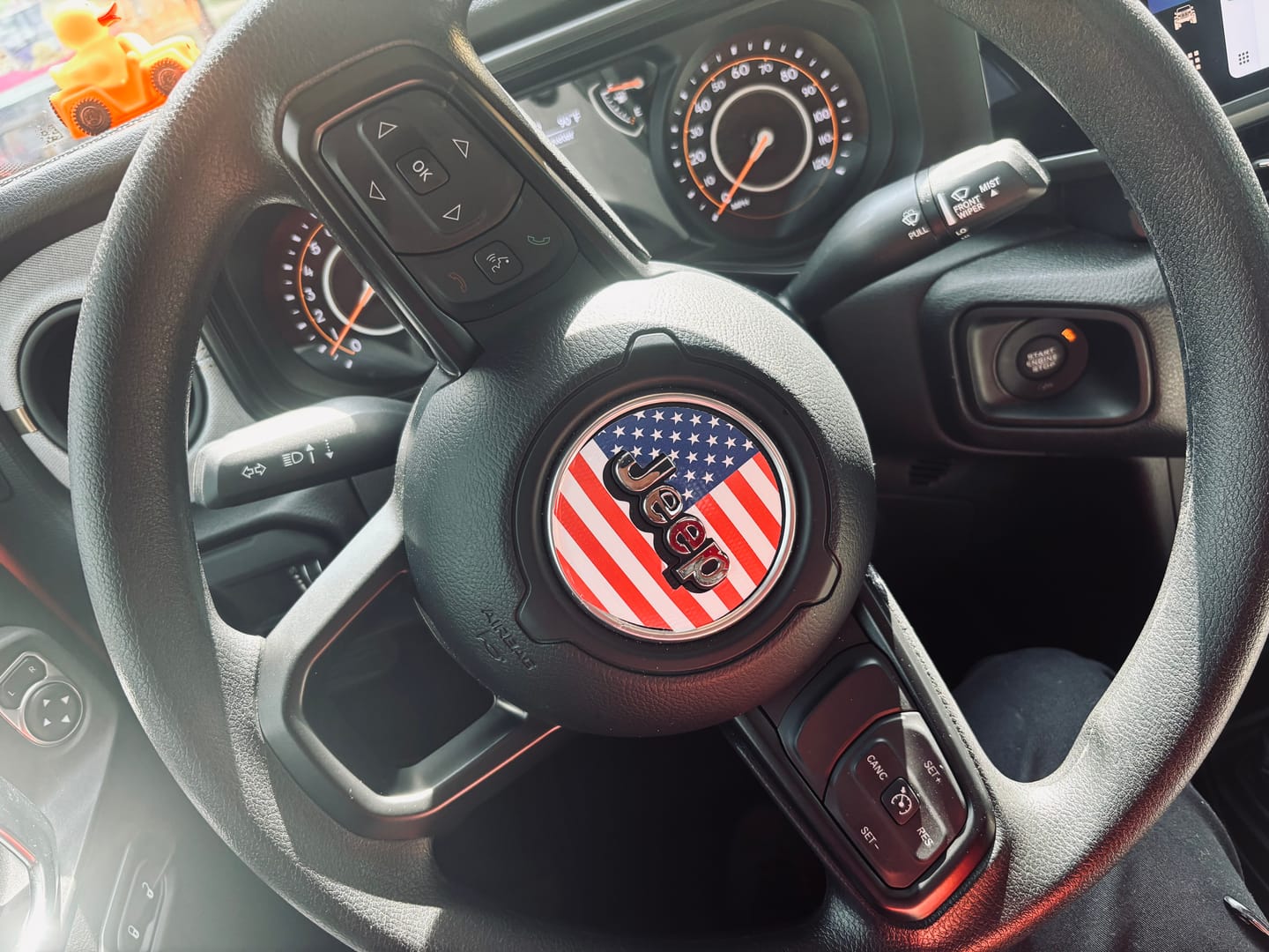 Customer photo review of American Flag Steering Wheel Decal for Jeep