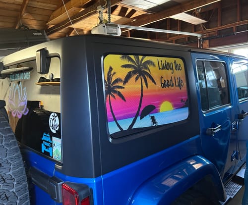 Customer photo review of Make Your Own Custom Jeep Wrangler Vinyl Window Cling Decals - Pair