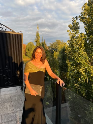 Customer photo review of Cordelia Gown by Theia Couture - RENTAL