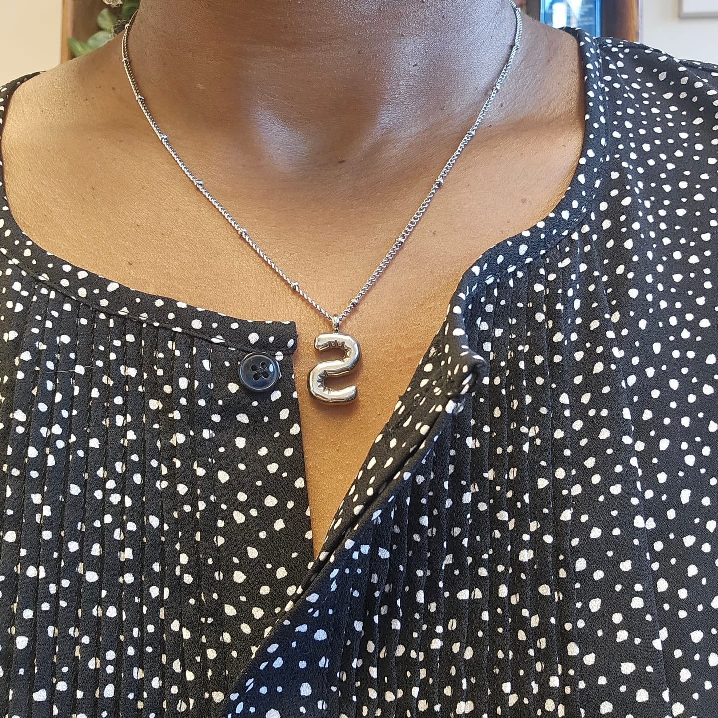 Customer photo review of Bubble Letter Initial Necklace (Bundle)