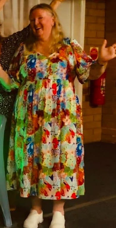 Customer photo review of Zandra Midi Dress in Red Multi