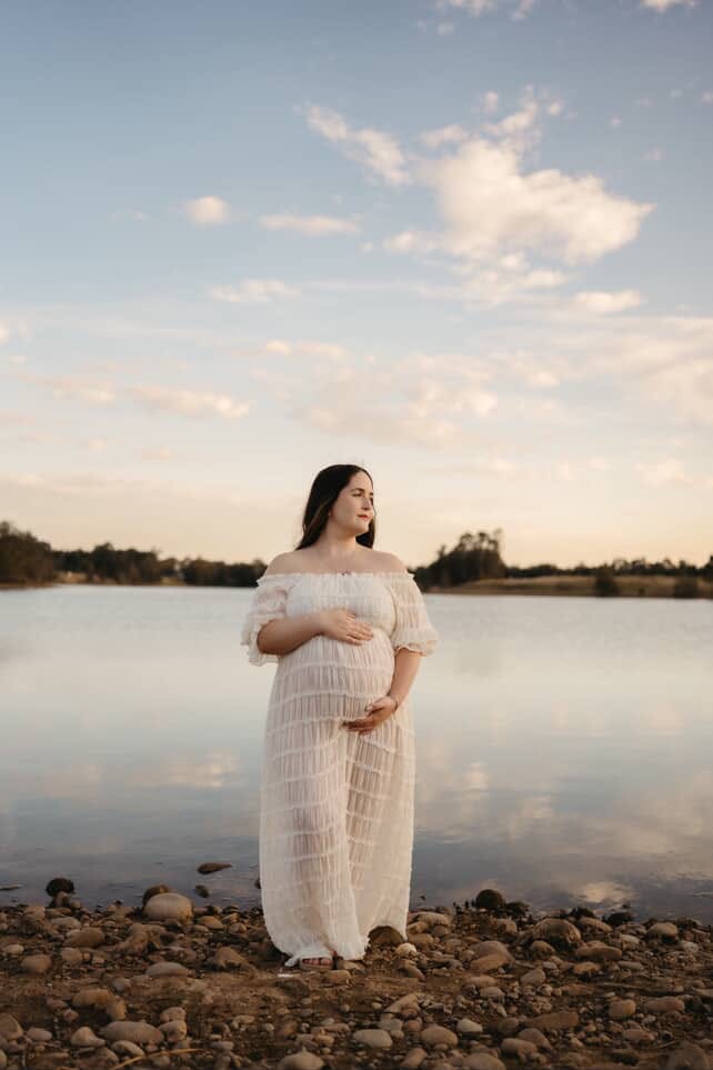 Customer photo review of Mariana Sheer Maternity Photoshoot  Dress in White