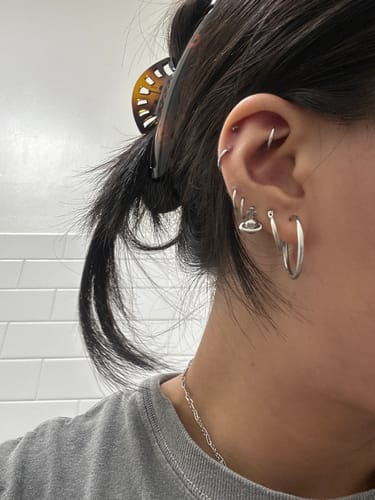 Customer photo review of My Huggies Hoop Earrings