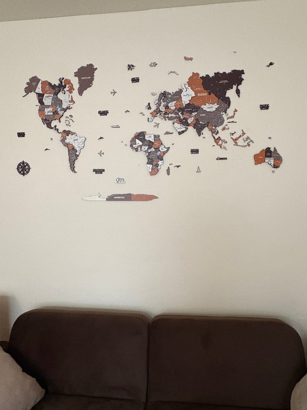 Customer photo review of Wooden World Map Wall Art - UV Print, 3D Map with Vibrant Colors (Soil)