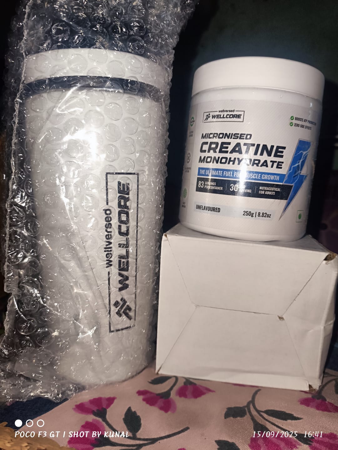 Customer photo review of Wellcore - Micronised Creatine Monohydrate (83 Servings, Unflavoured) + Premium Steel Shaker