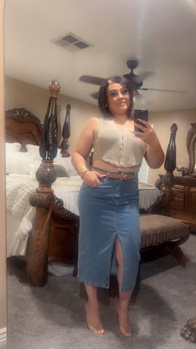 Customer photo review of Clementine Denim Midi Skirt - Blue