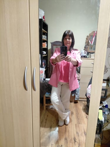 Customer photo review of Tessa Ecru High Rise Wide Jeans