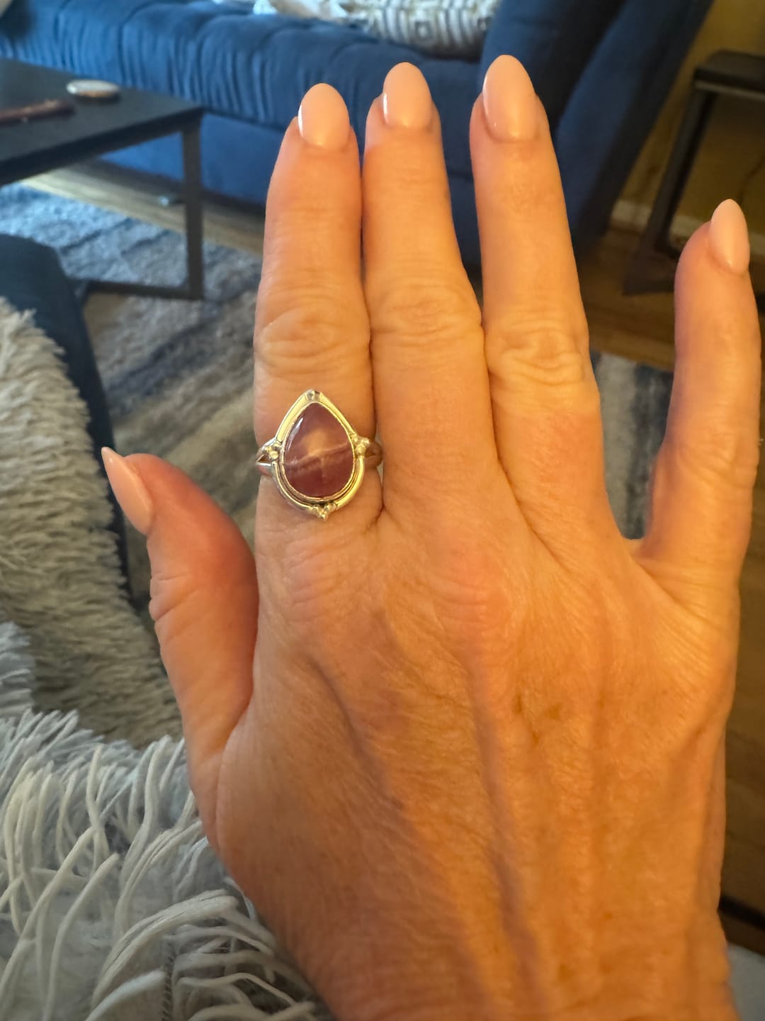 Customer photo review of Teardrop Rhodochrosite Ring Sterling Silver